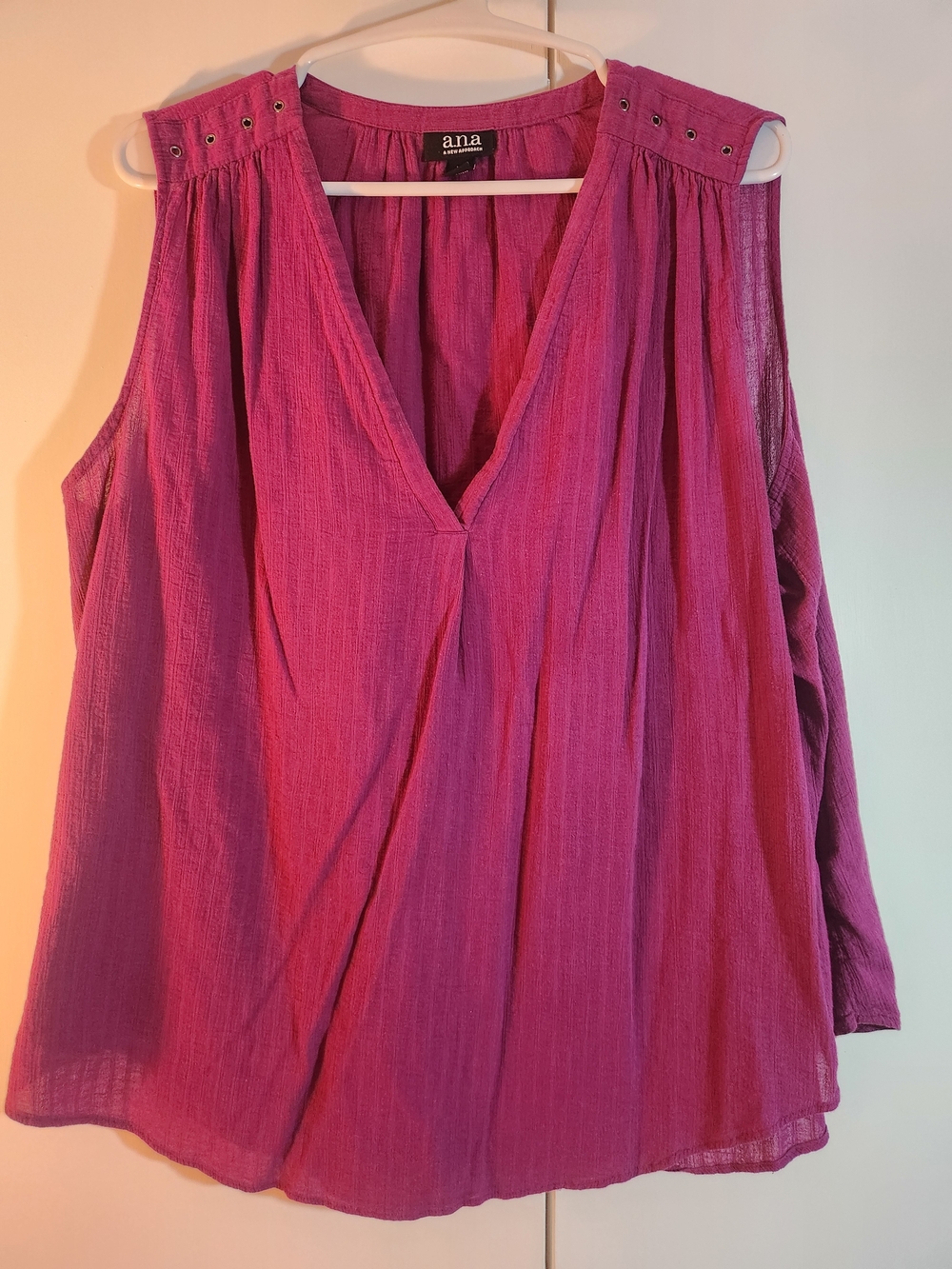 a.n.a Fuchsia V-Neck Sleeveless Tank with Eyelet Shoulder Detail